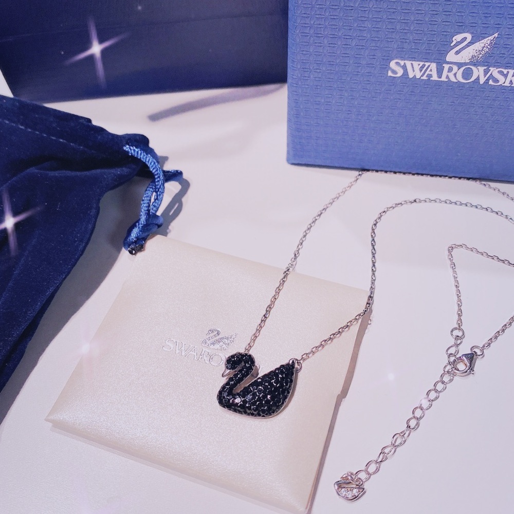 Swarovski black swan necklace